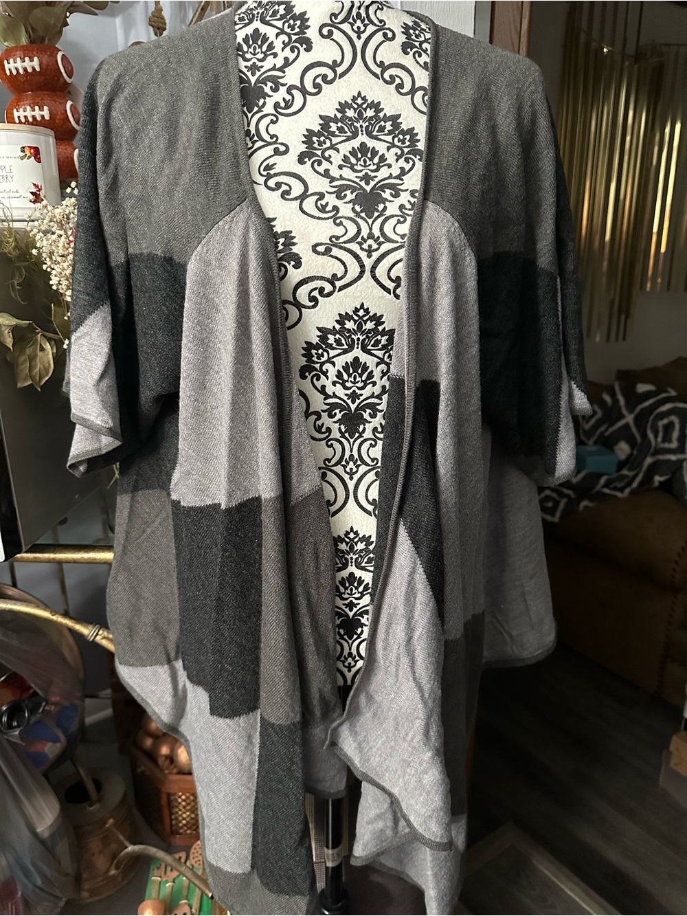 Avenue Gray Ombre Open-Front Cascade Cardigan
